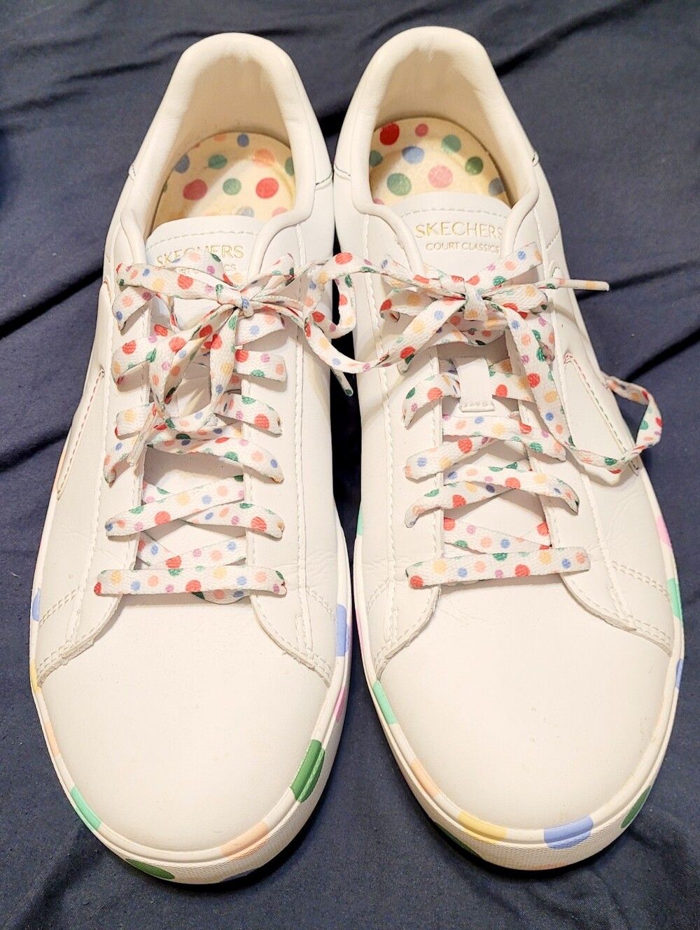 Skechers White Sneakers with Multicolor Polka Dot Accents